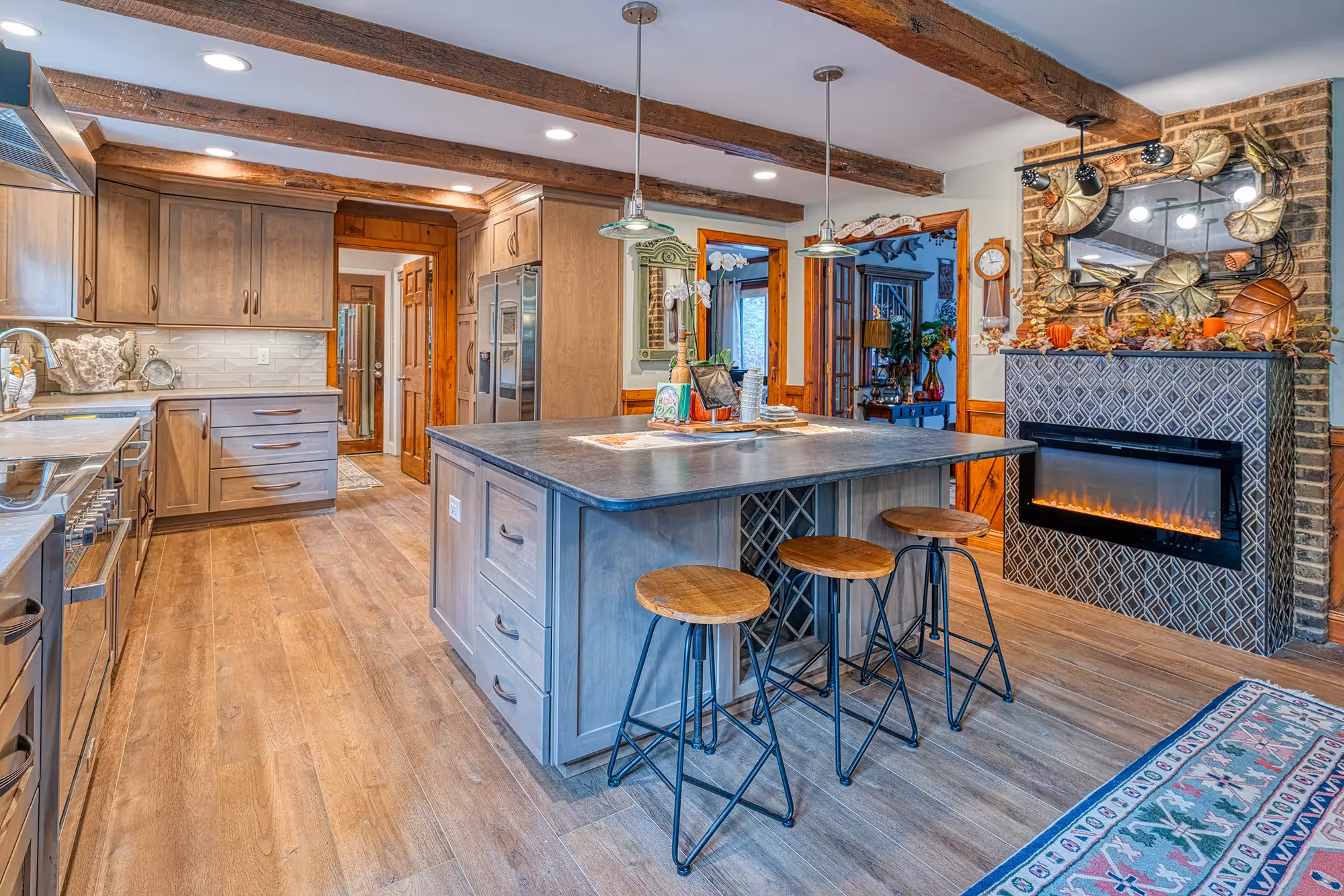 Kitchen island with modern appliances.