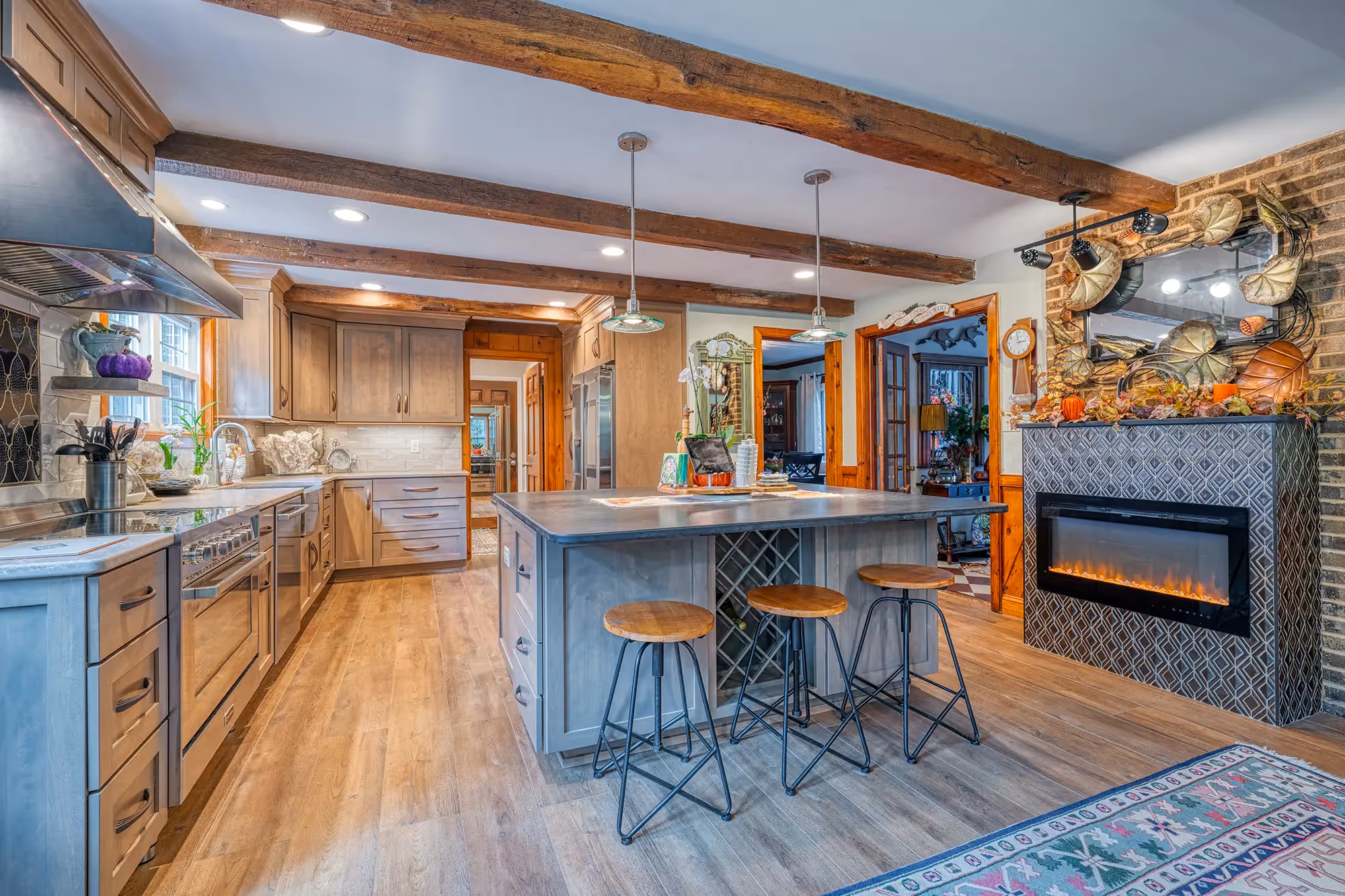 Cozy living area with a stylish fireplace