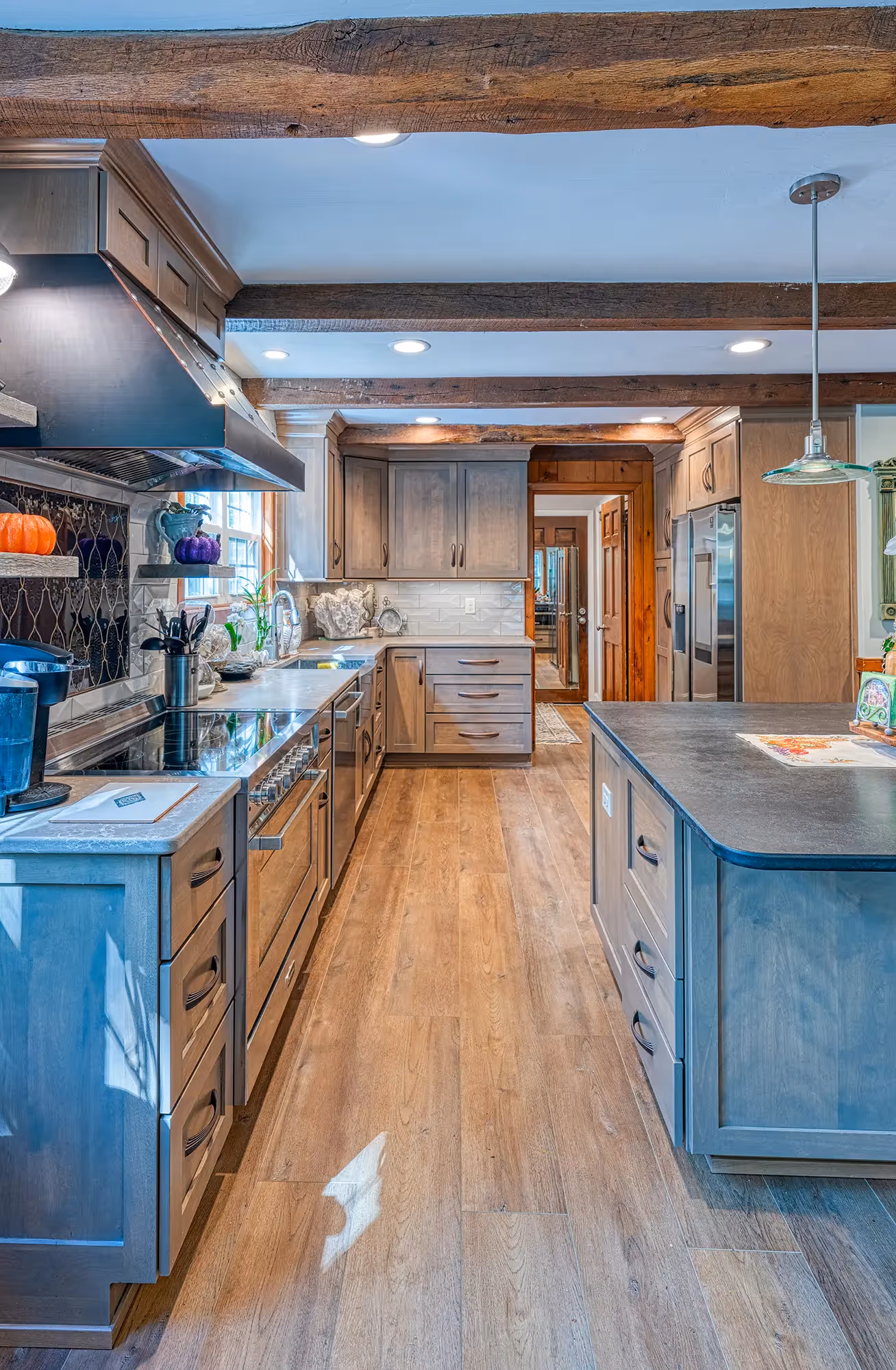 Kitchen island with modern appliances.