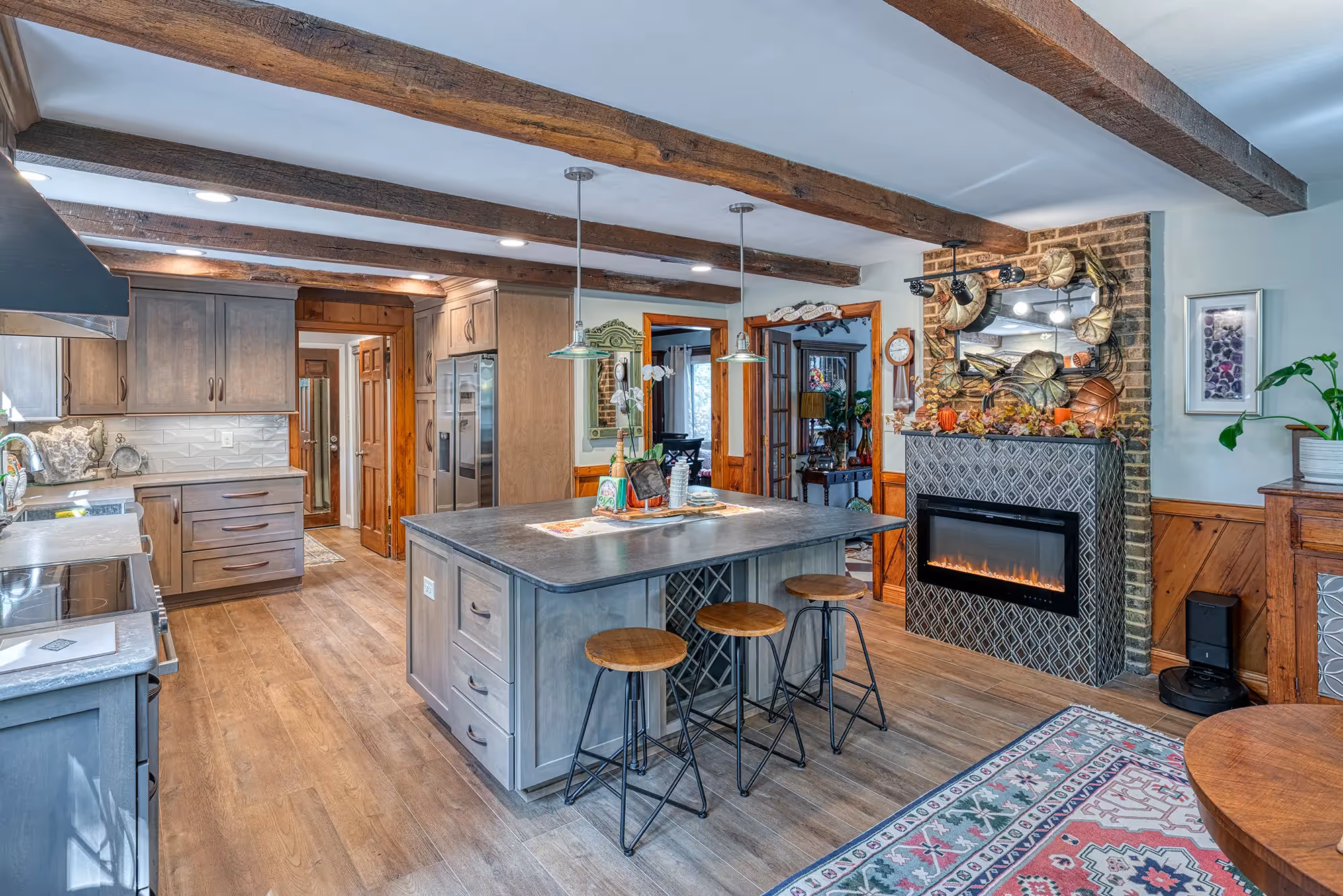 Cozy living area with a stylish fireplace