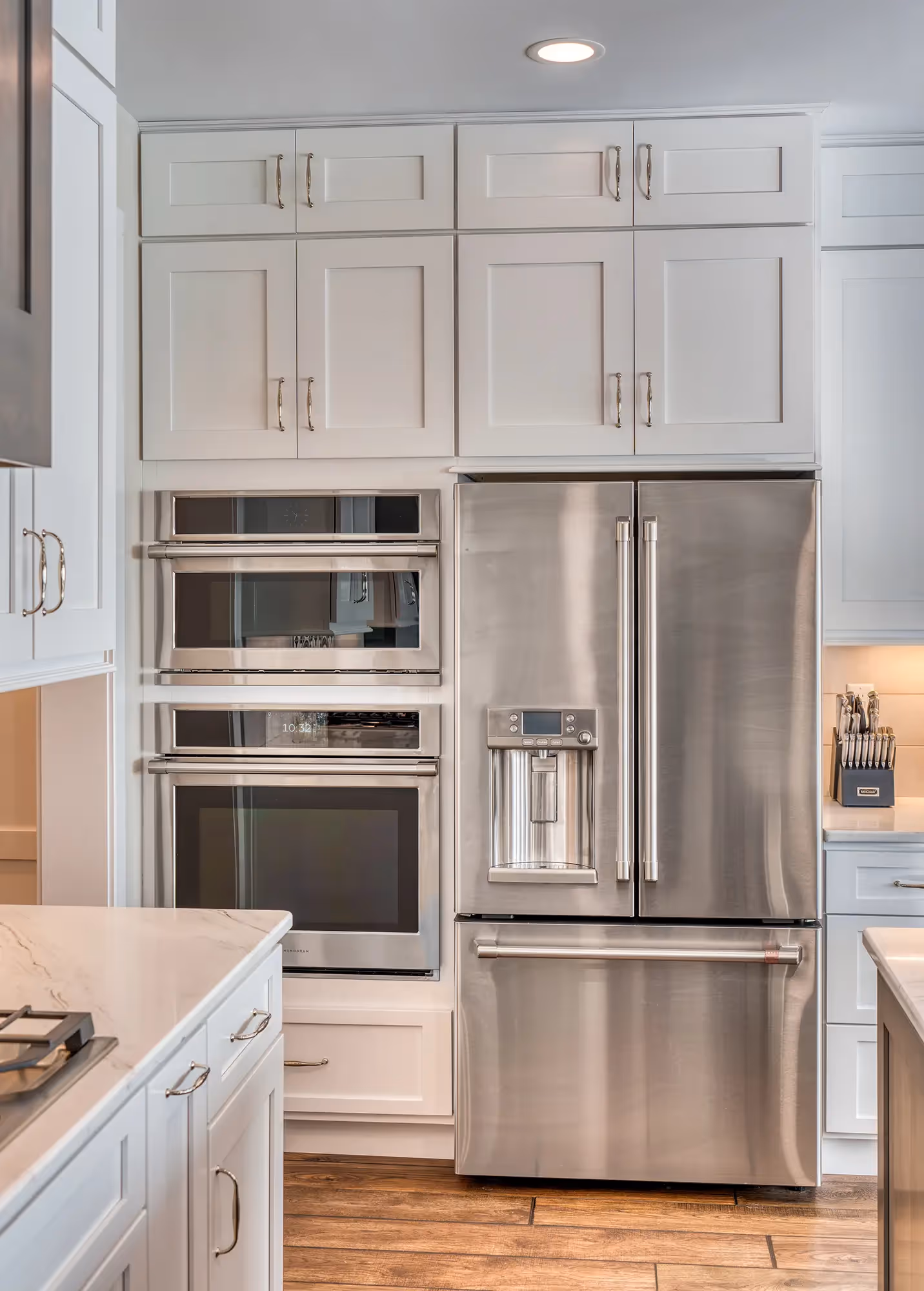 Stainless steel fridge in a sleek kitchen