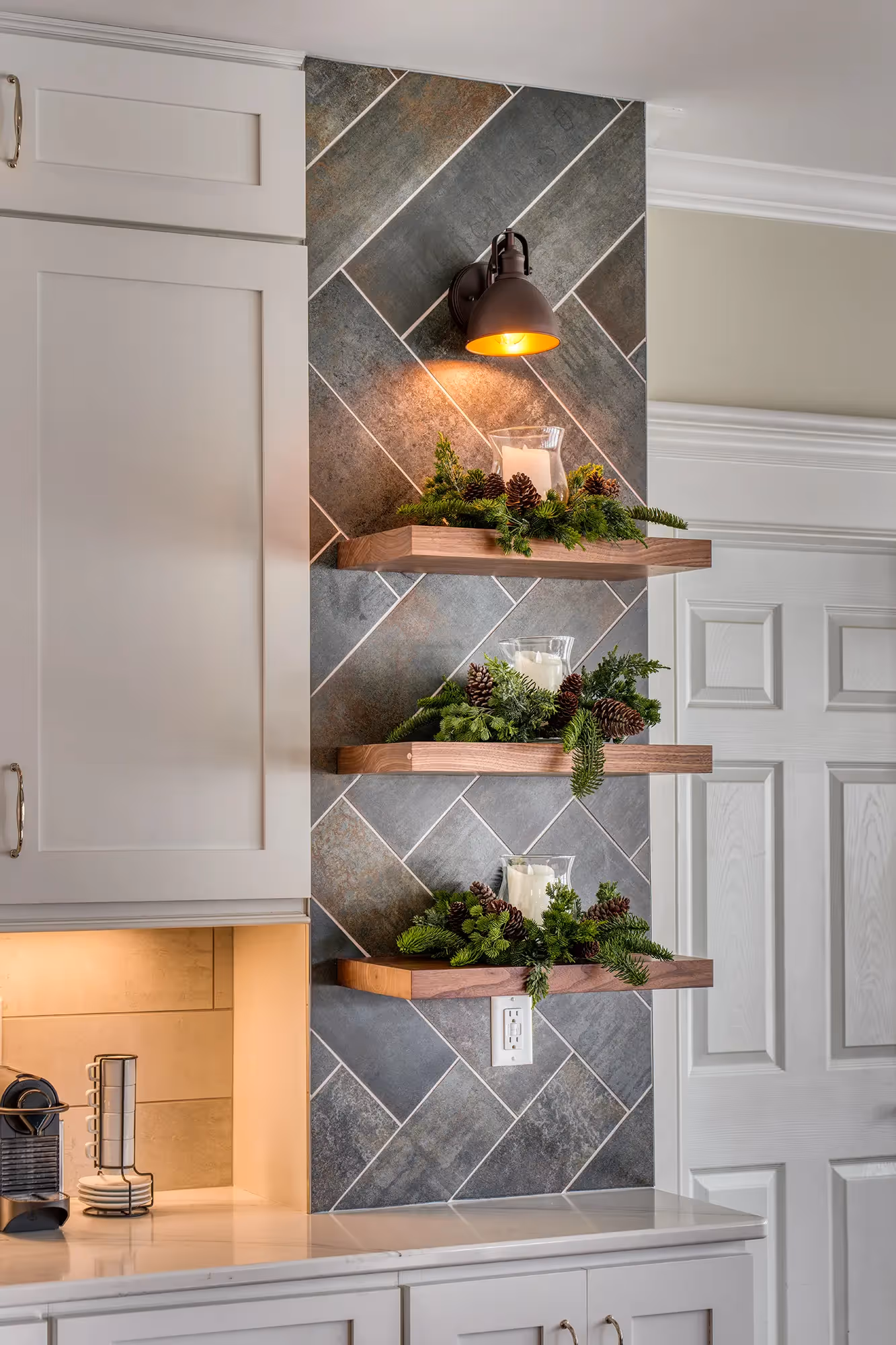 Decorative shelving in a stylish kitchen