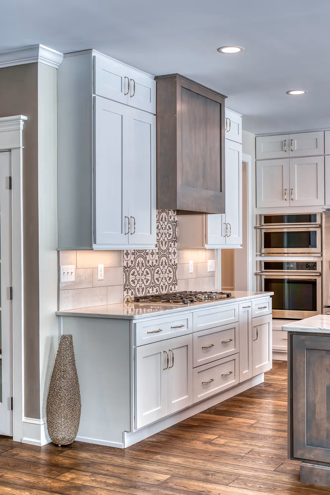 Spacious kitchen with clean lines and cabinets.