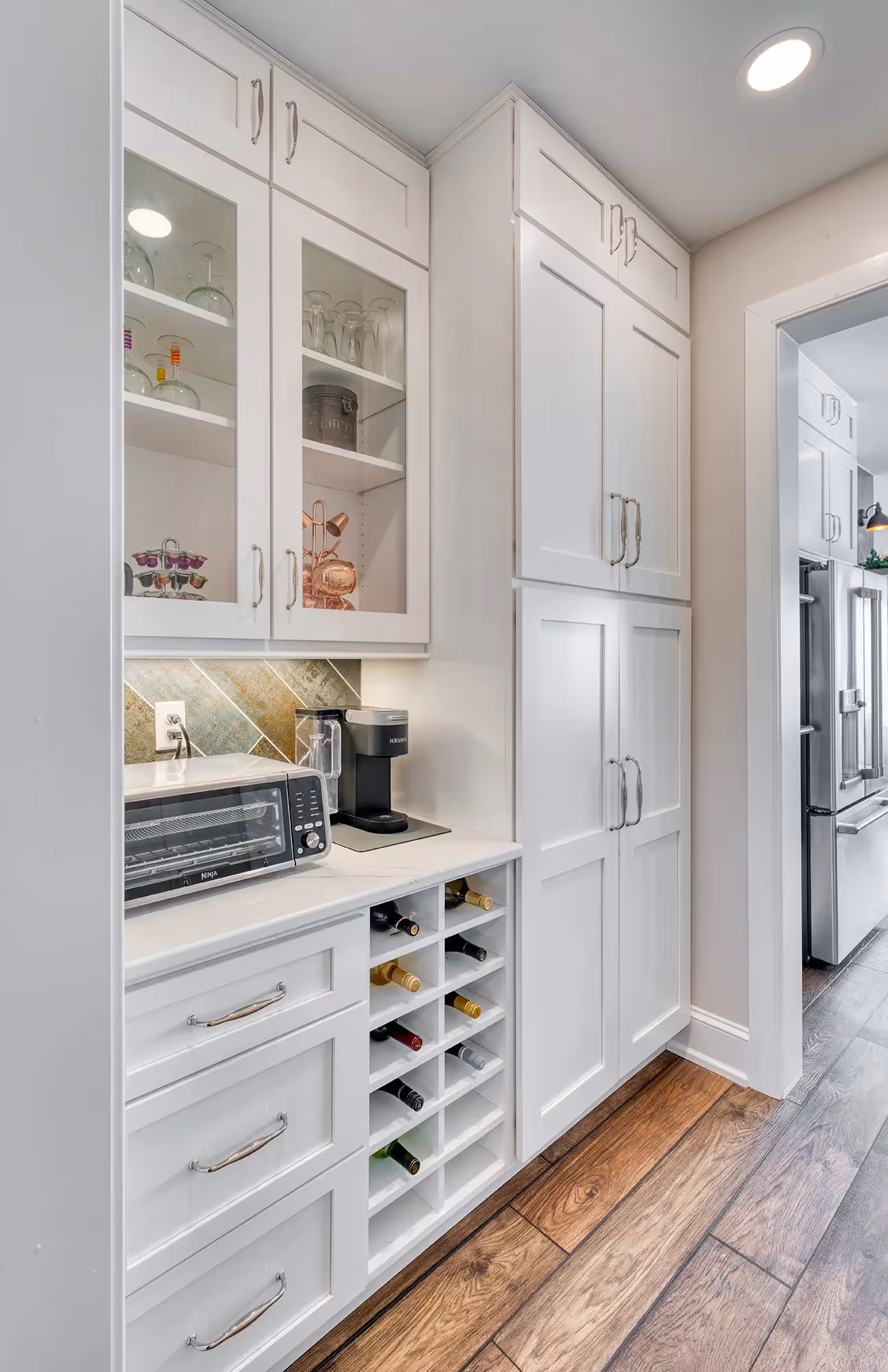 Organized pantry with shelves and kitchen essentials.