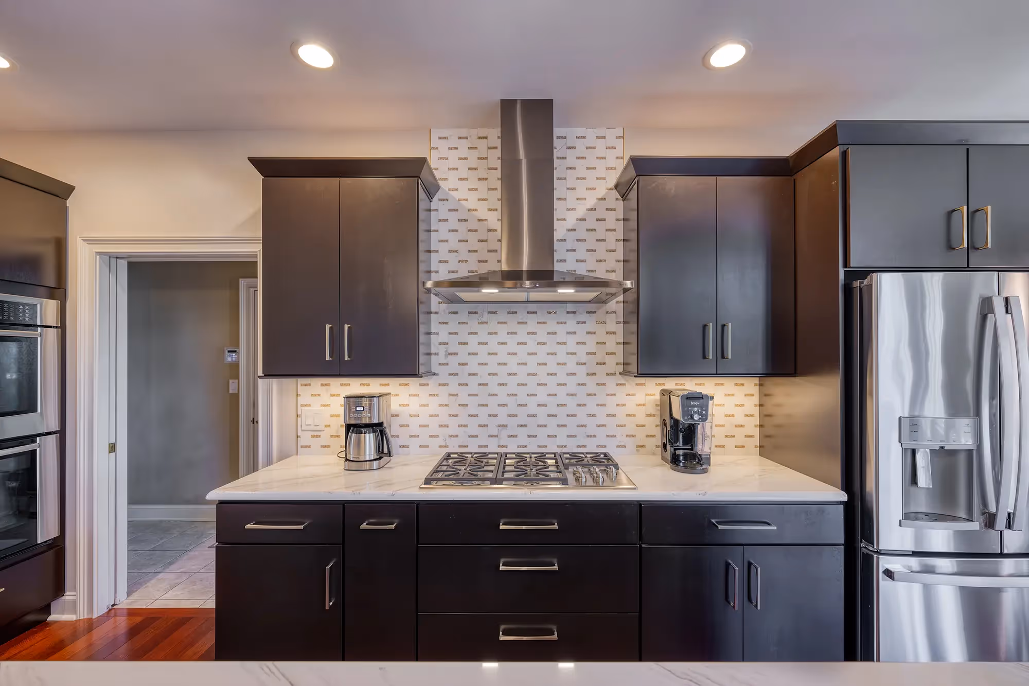 Modern kitchen with dark cabinets