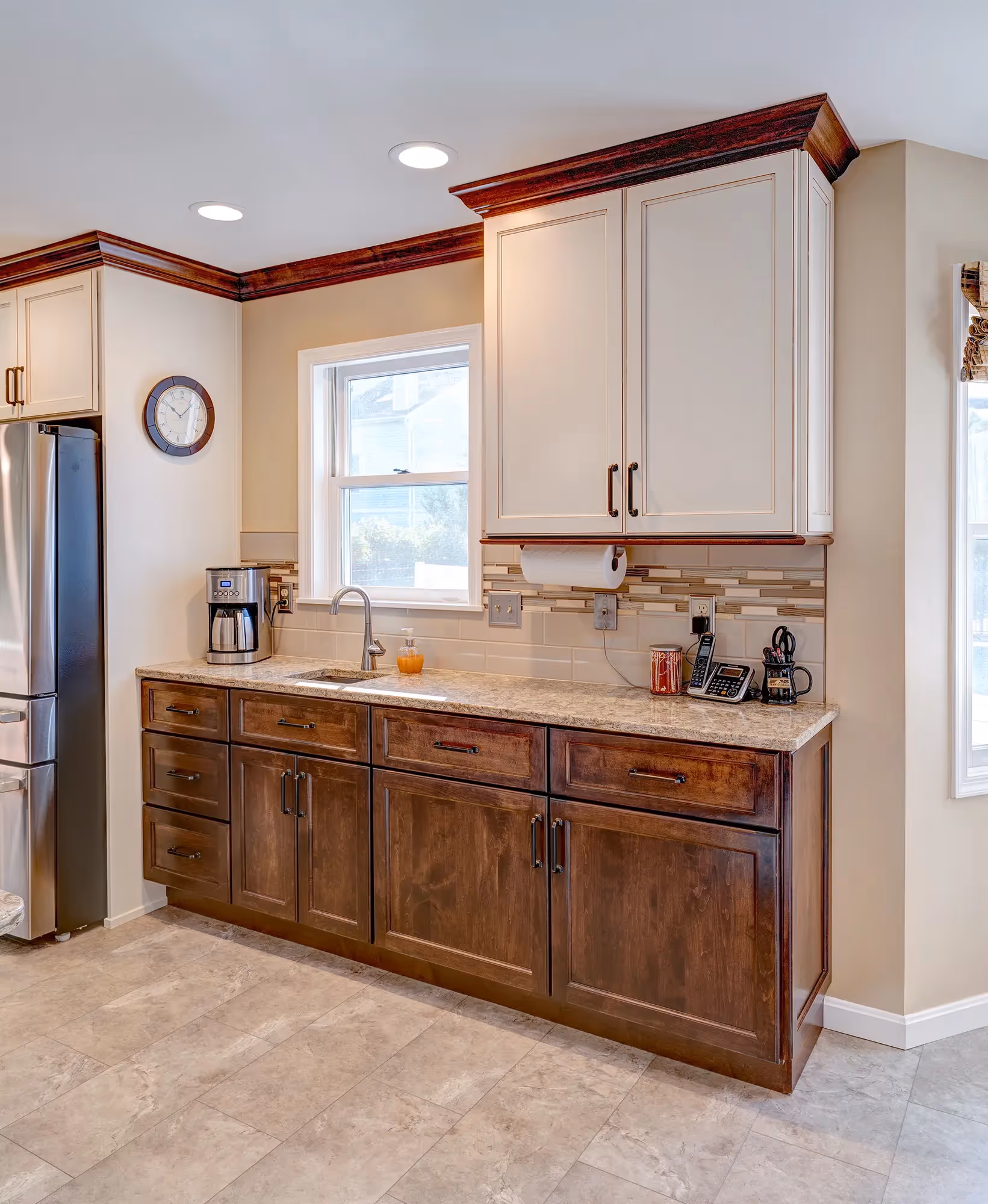 Open kitchen with wooden cabinetry