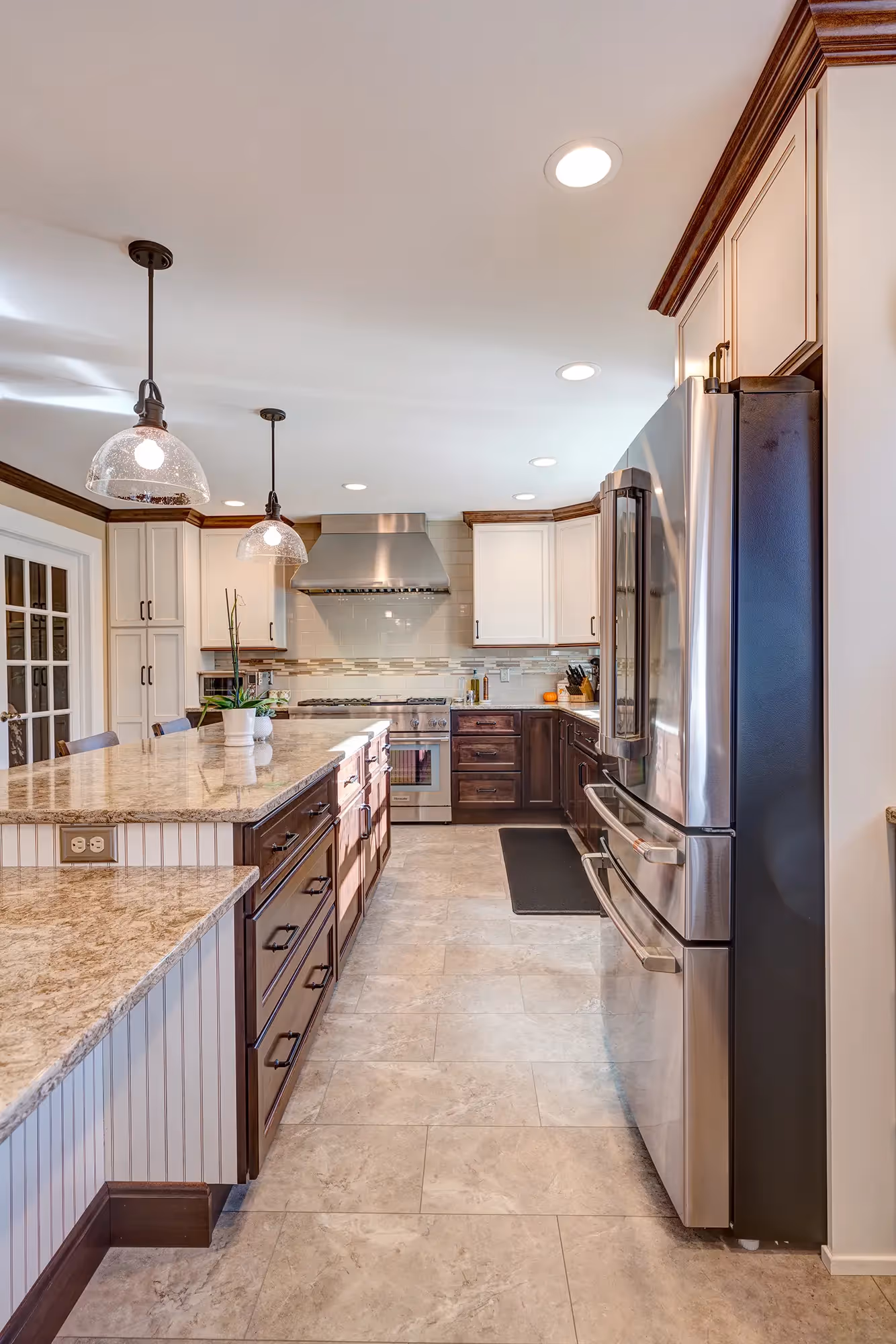 Open kitchen with wooden cabinetry