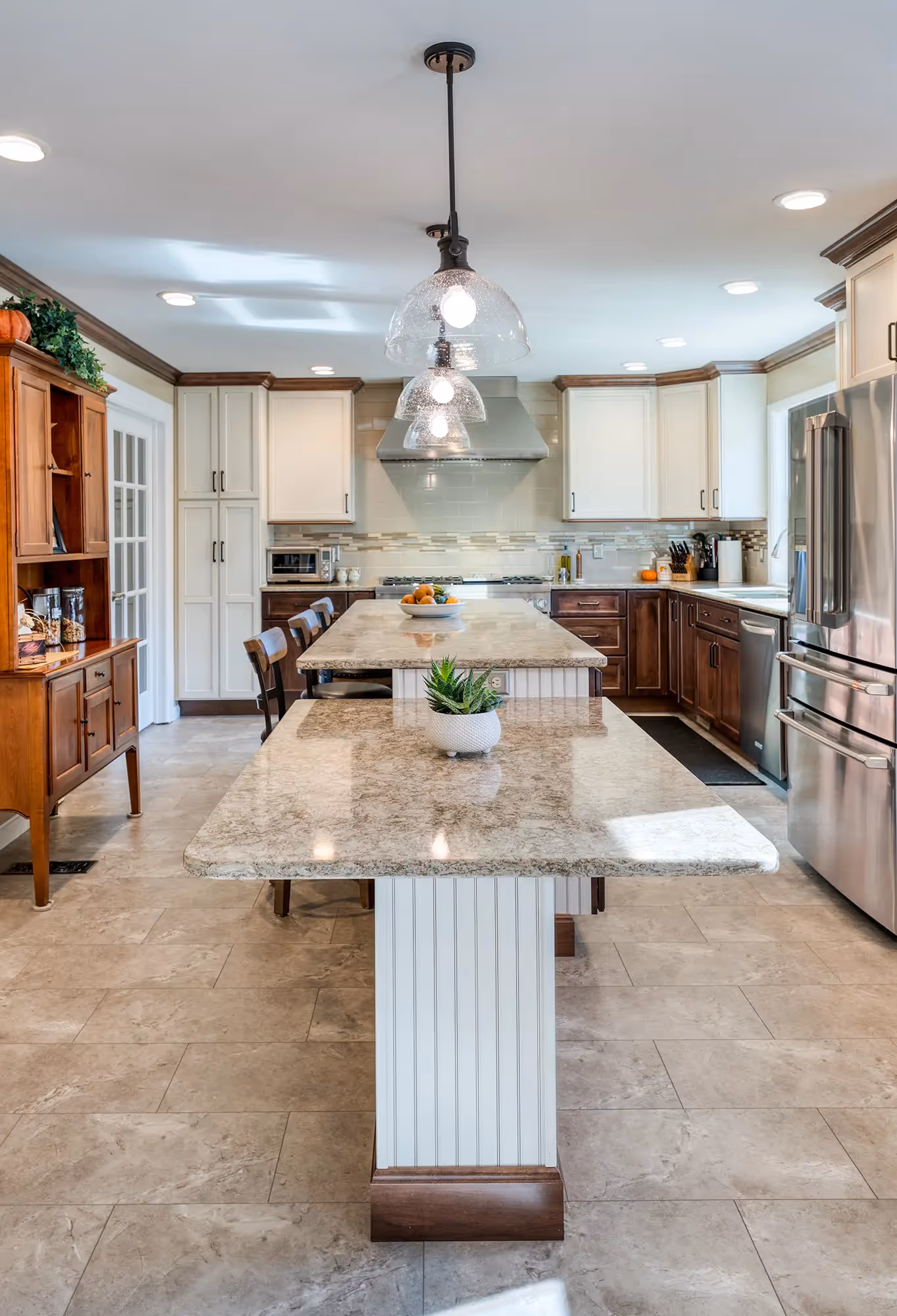 Open kitchen with wooden cabinetry