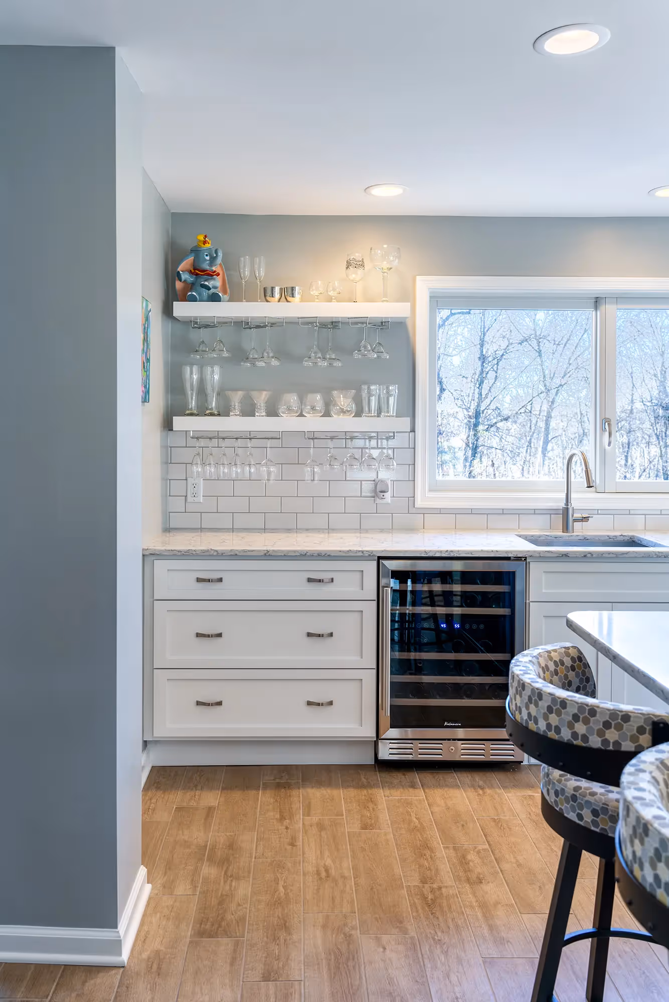 kitchen corner showing a built-in storage area