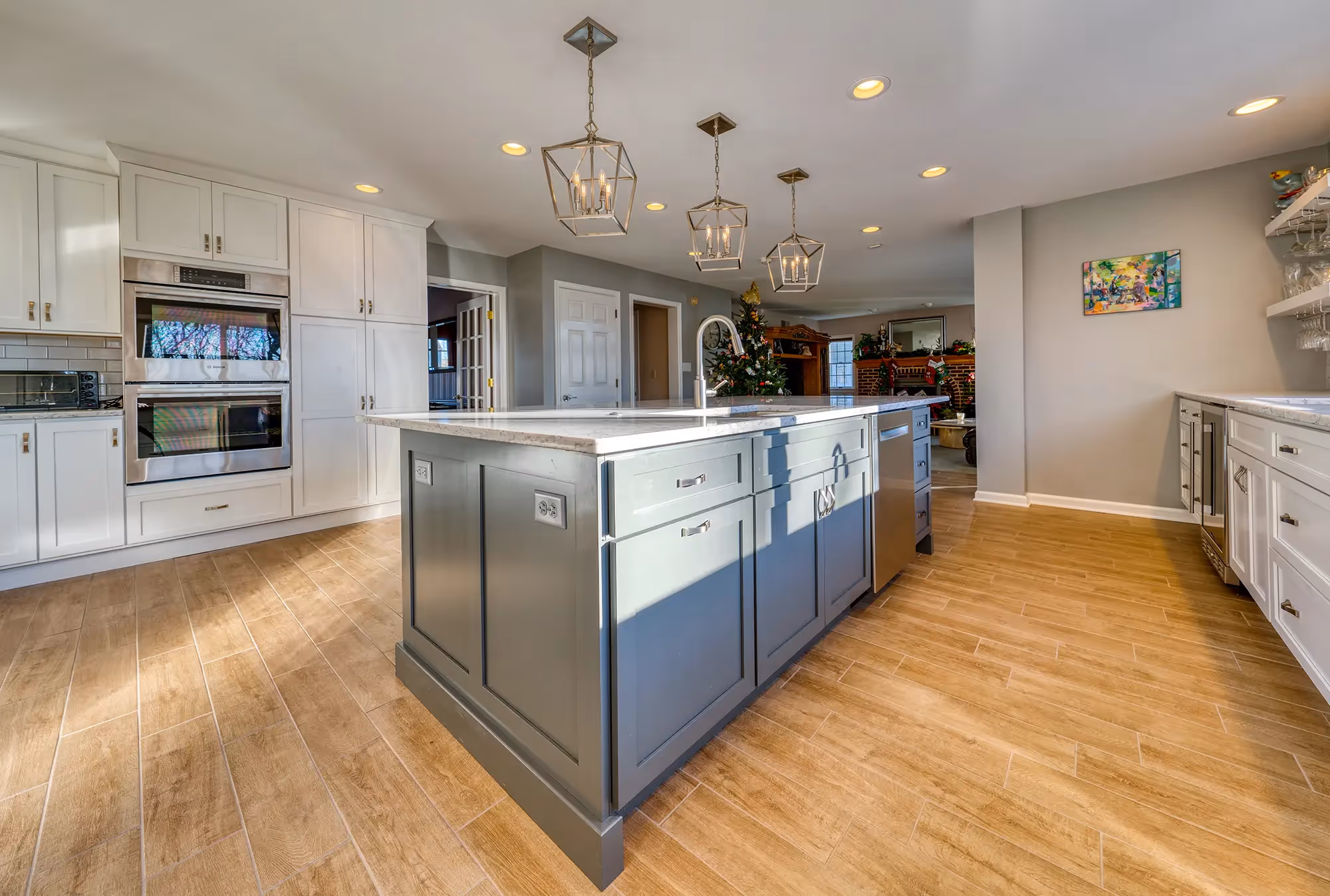 Kitchen island with bar stools