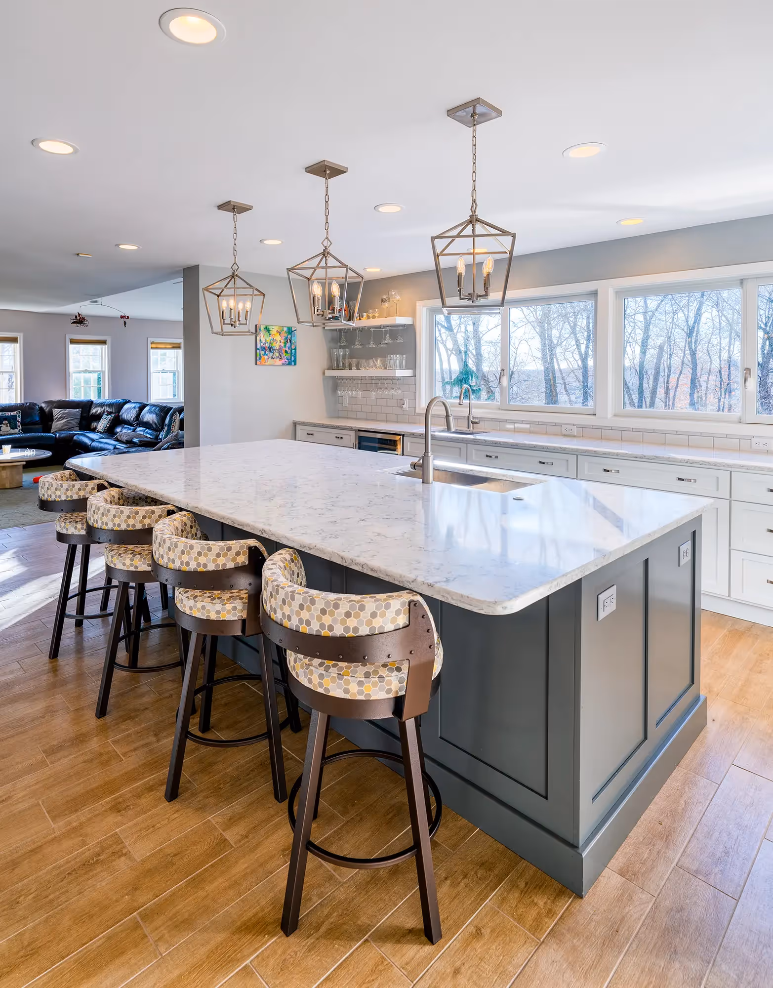 Kitchen island with bar stools
