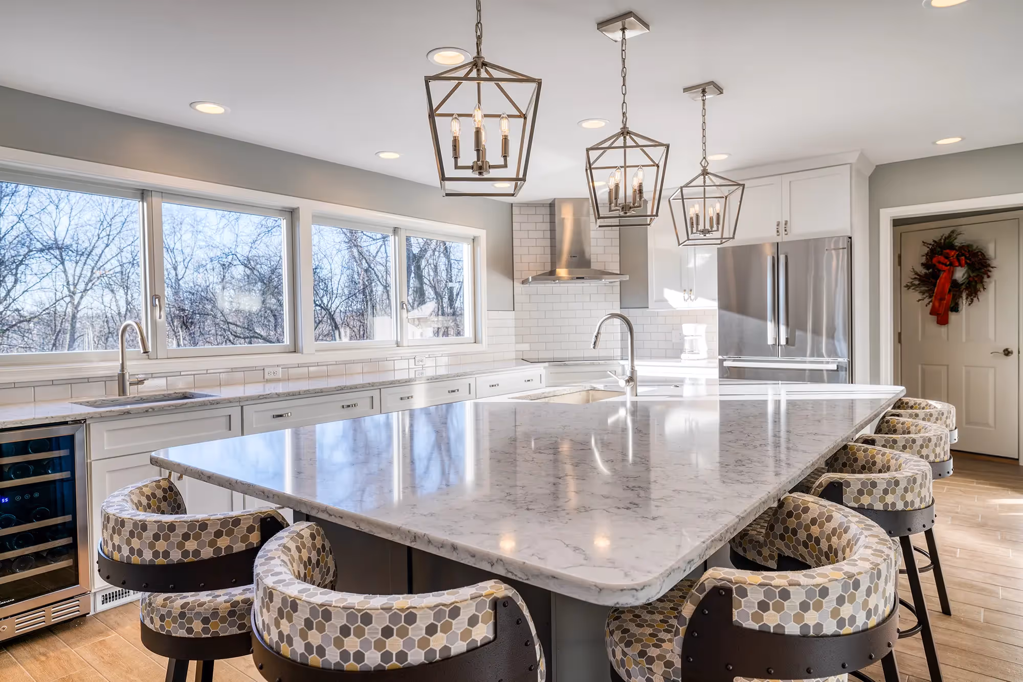 Kitchen island with bar stools