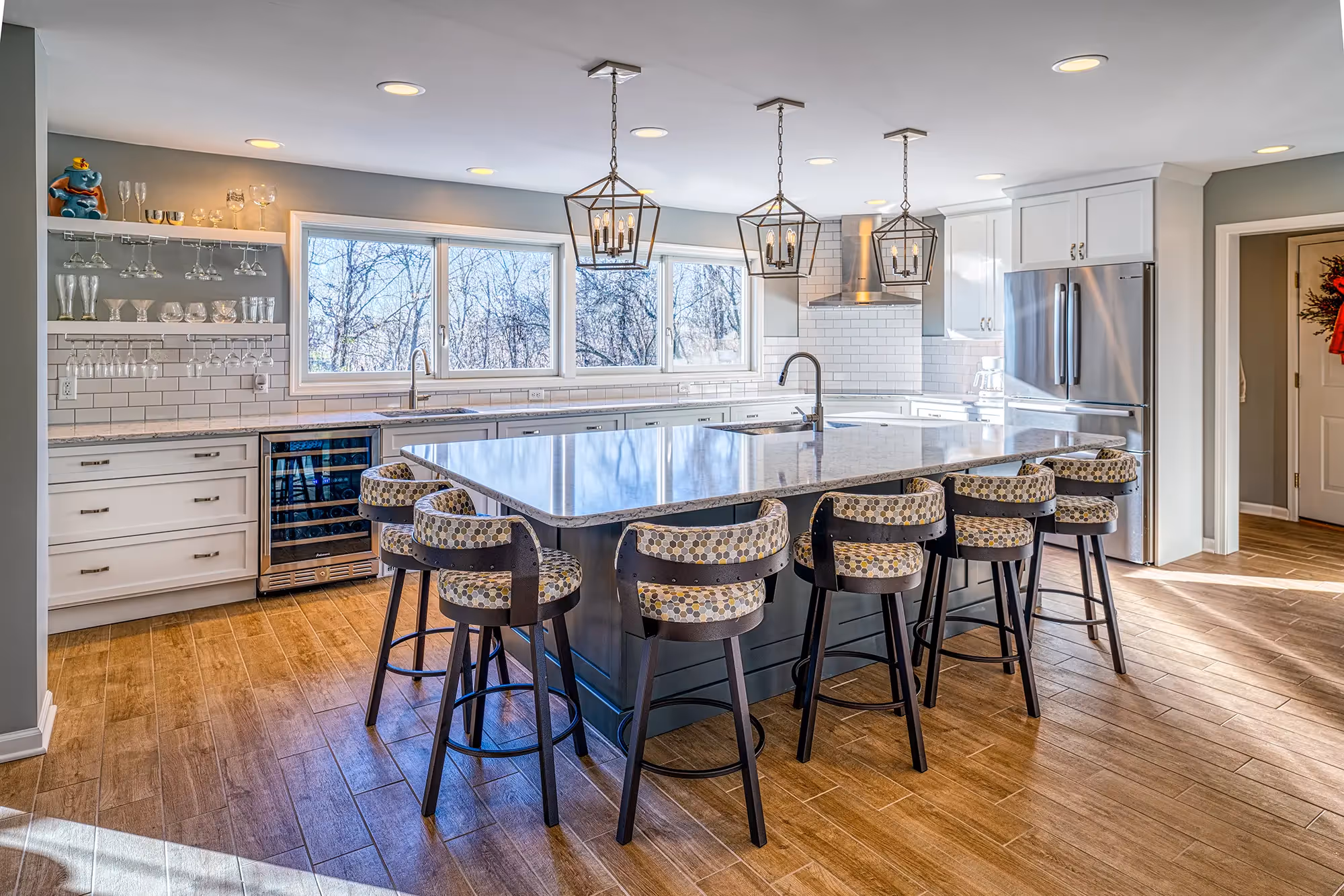 Kitchen island with bar stools