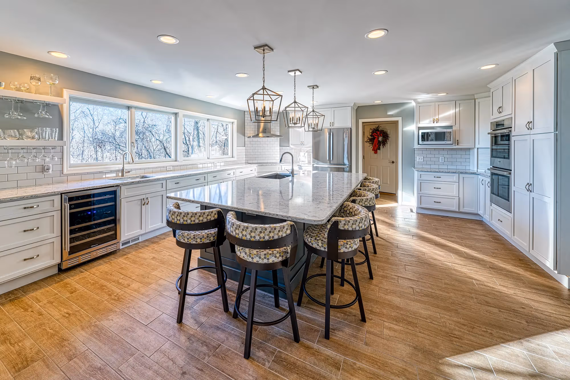 Spacious kitchen with island, cabinets