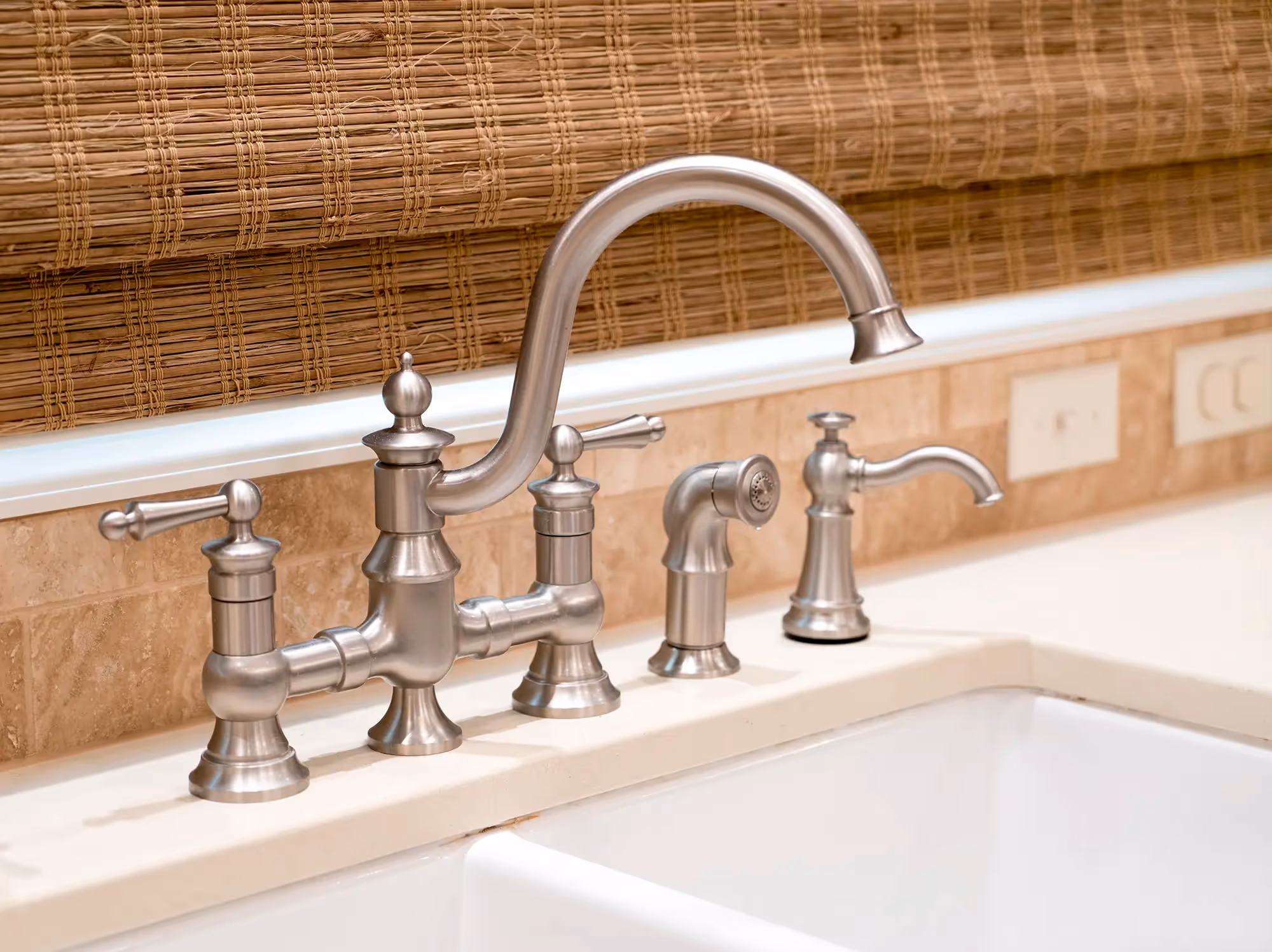 Close-up of kitchen faucet and sink