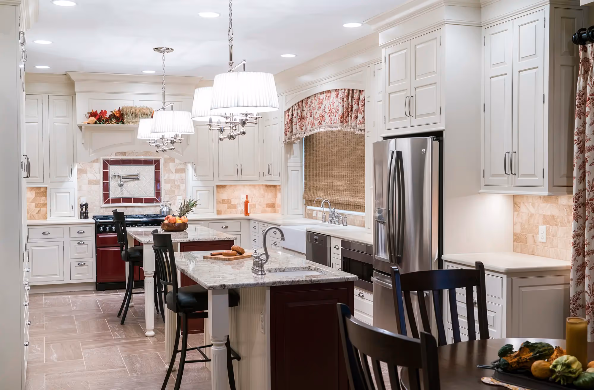 Living room with cozy seating and colorful rug