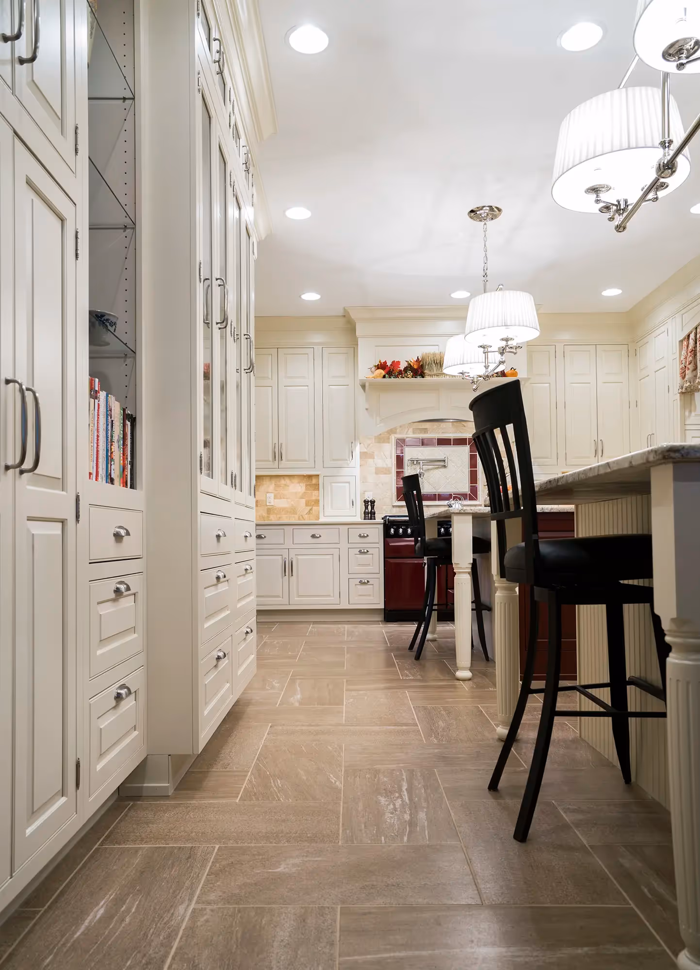 View of kitchen with counter and barstool
