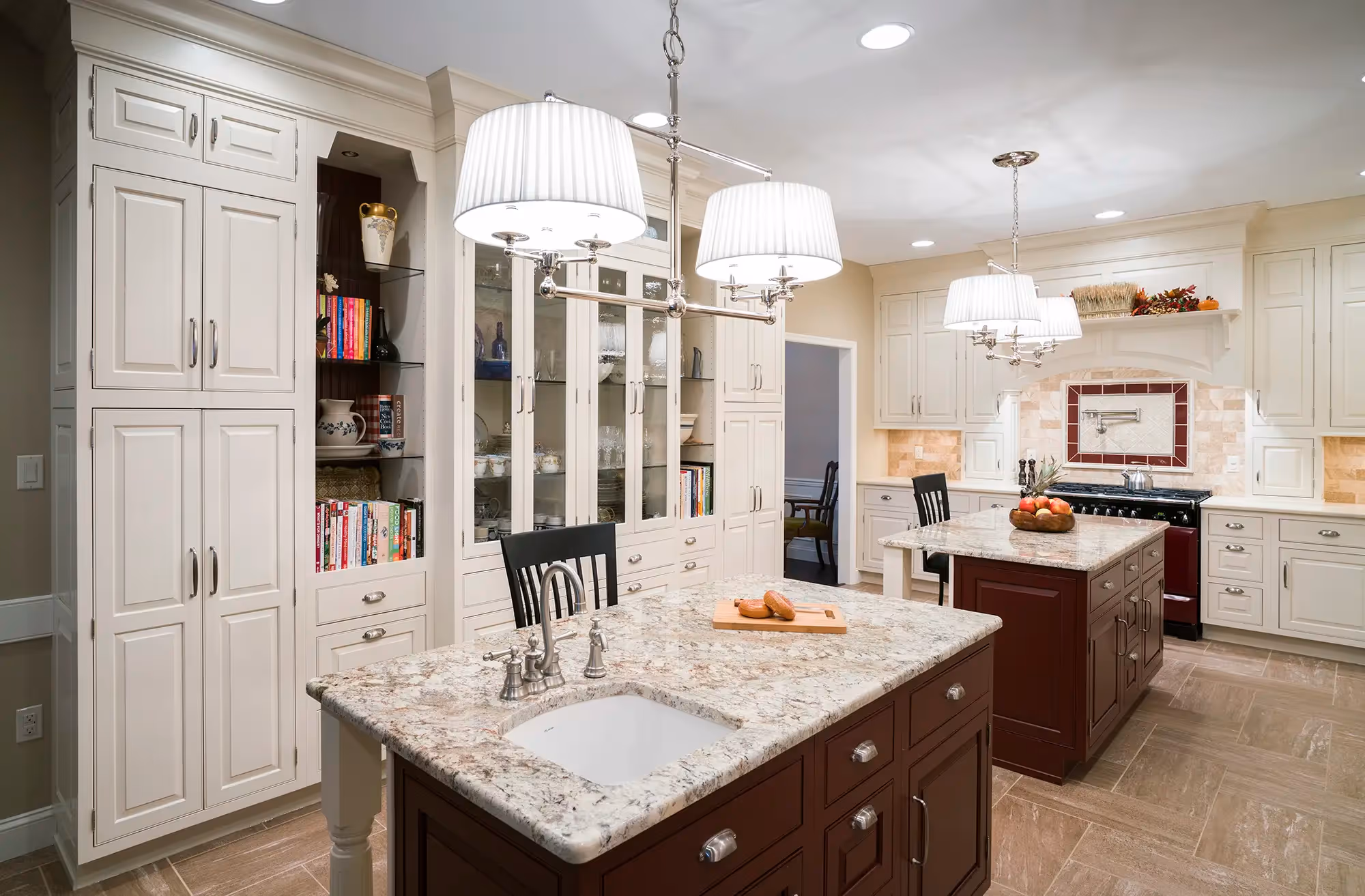 Kitchen sink area with window and cabinetry