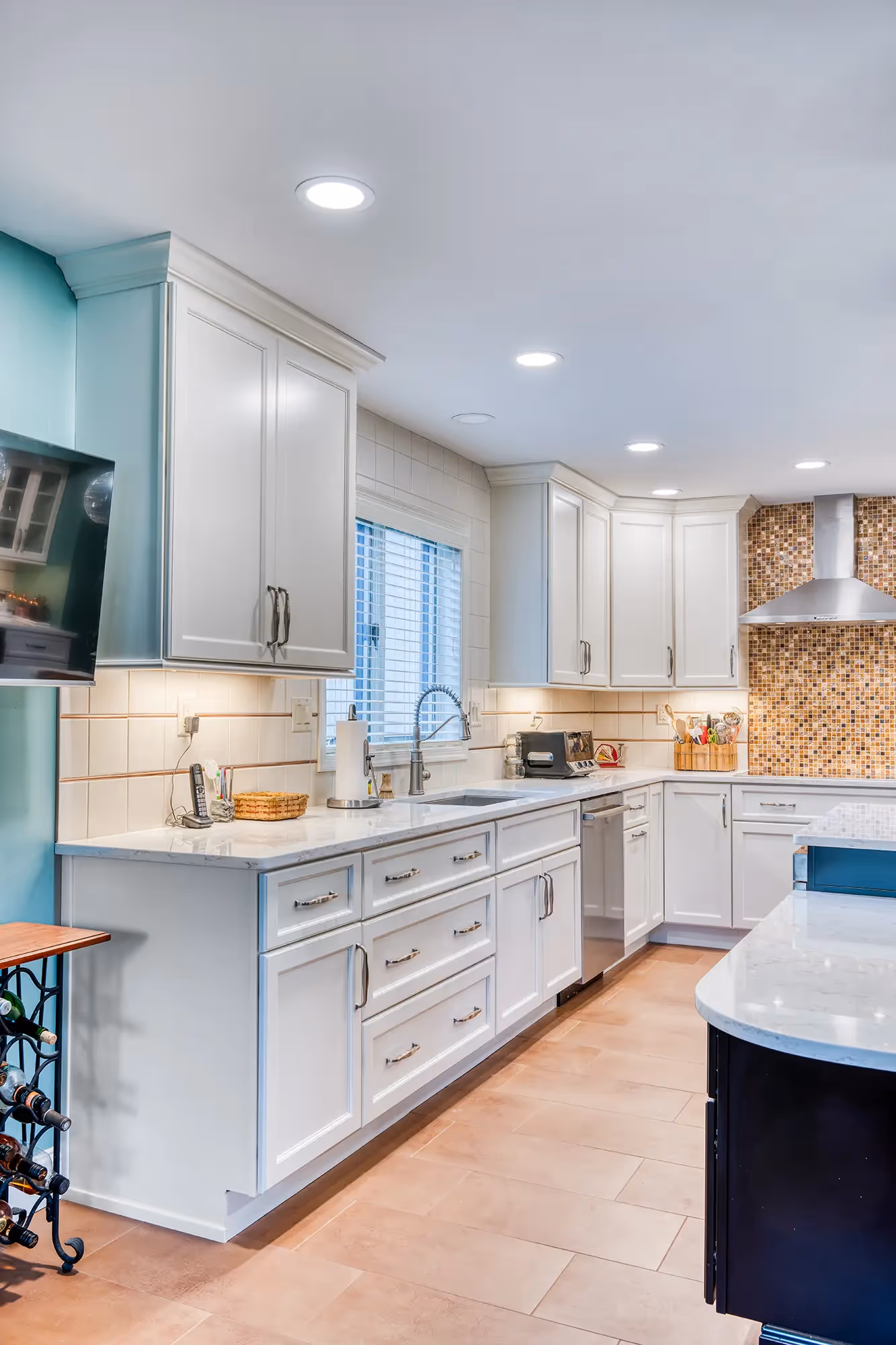 Kitchen with white cabinets