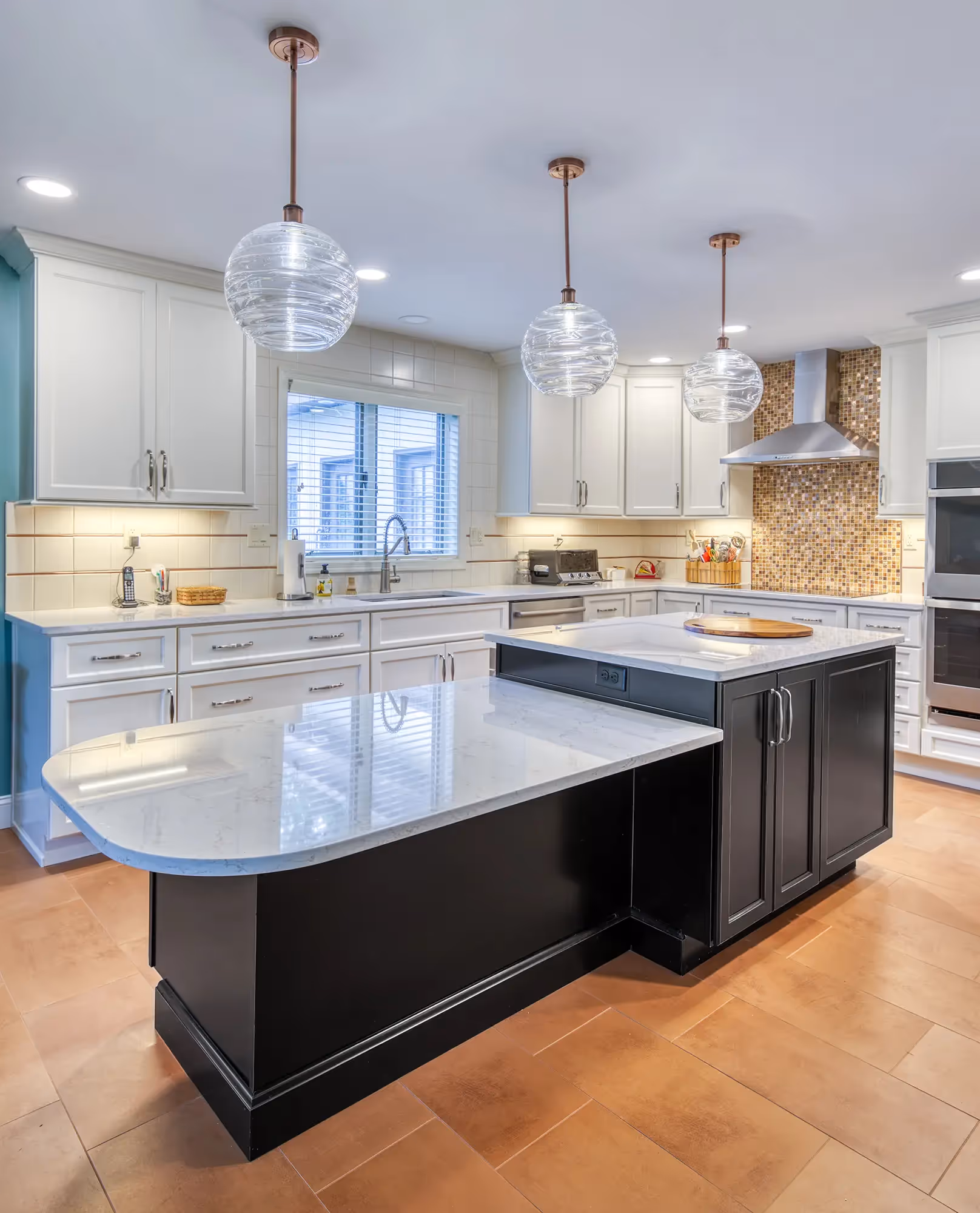 Wide kitchen island with a sleek design