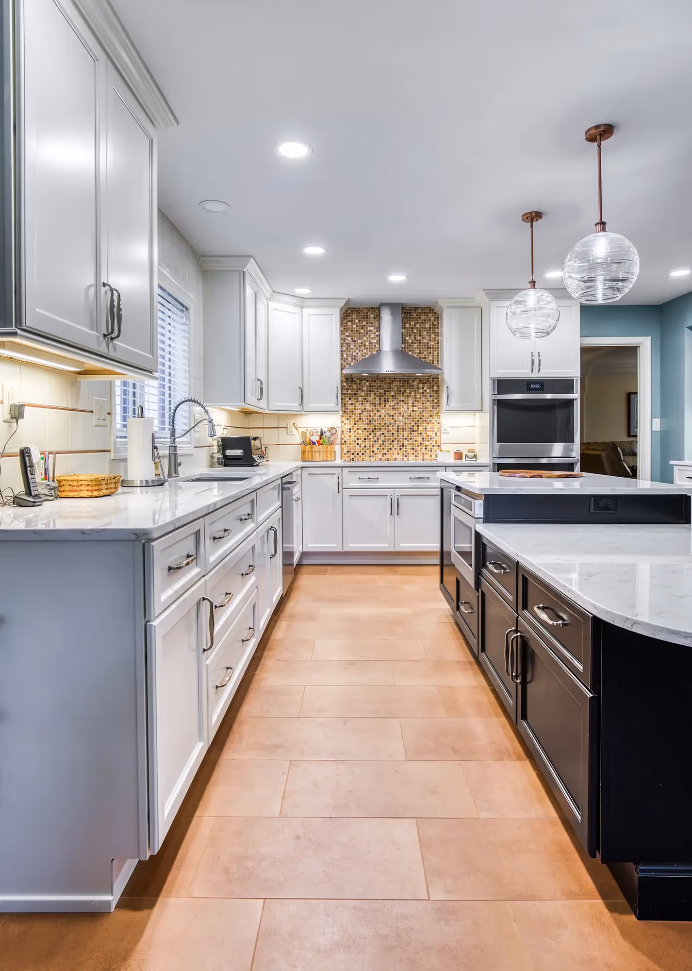 Wide kitchen island with a sleek design