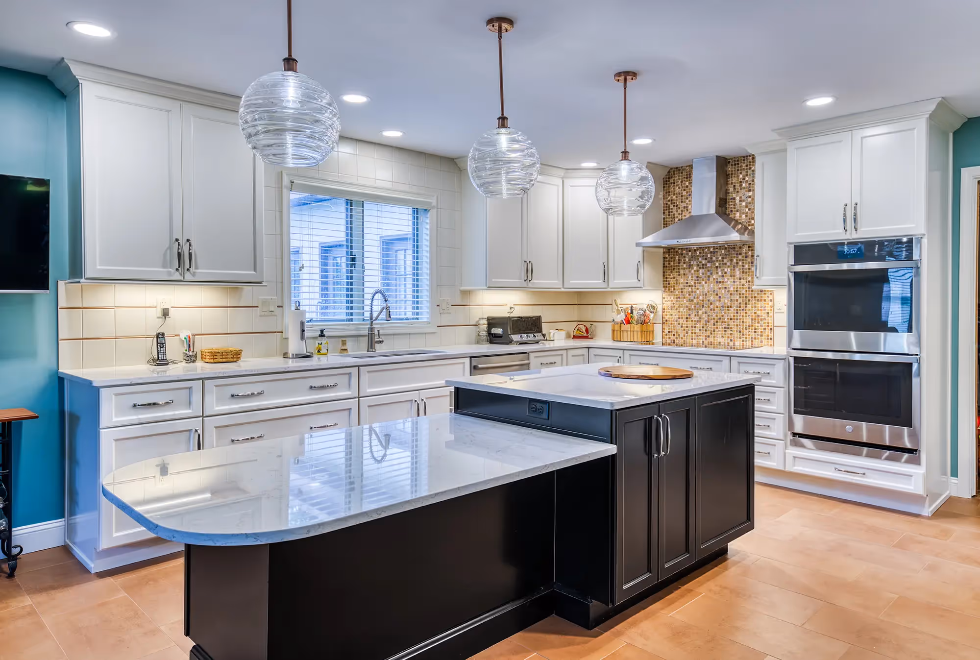 Wide kitchen island with a sleek design