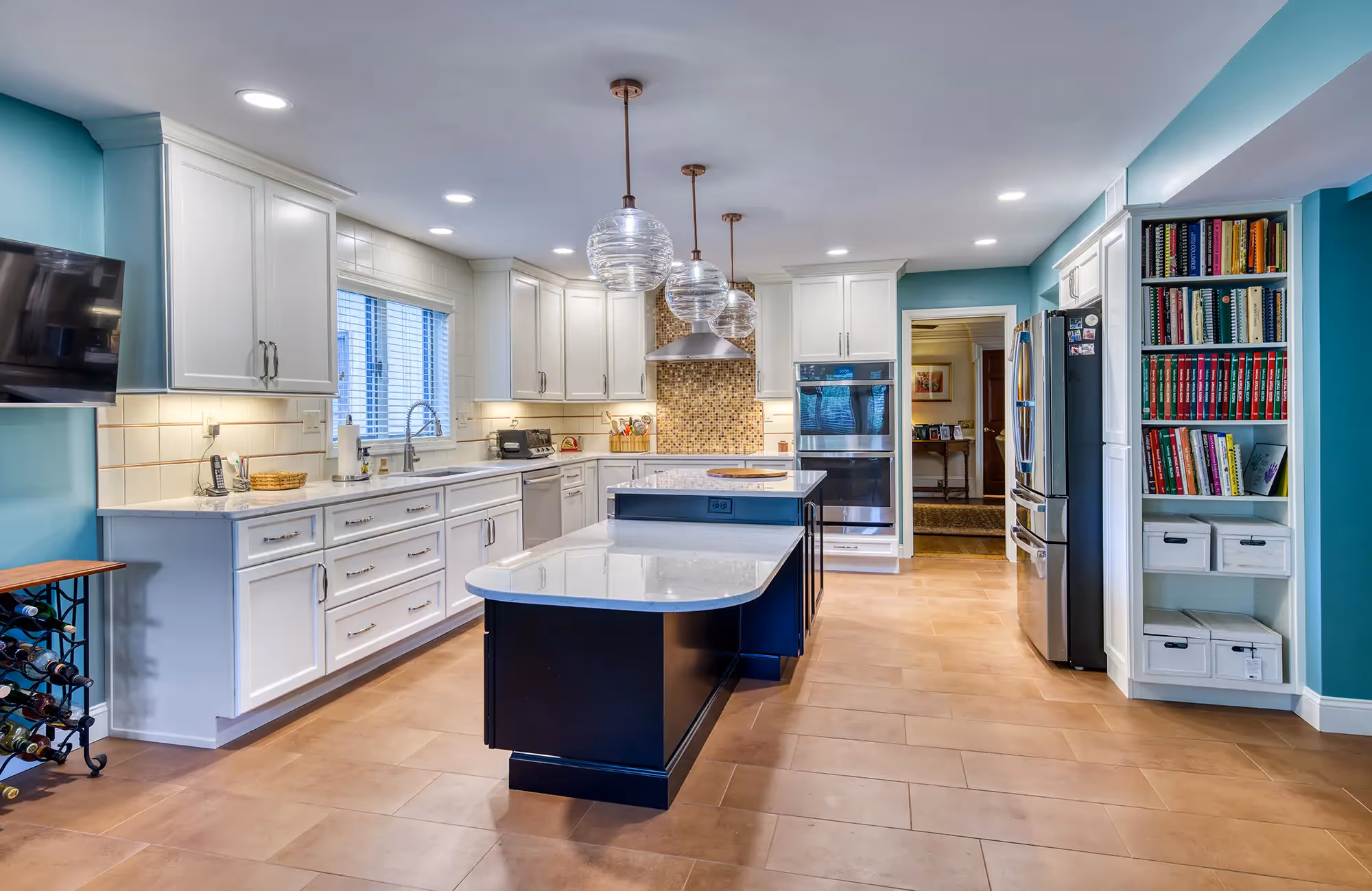 Wide kitchen island with a sleek design
