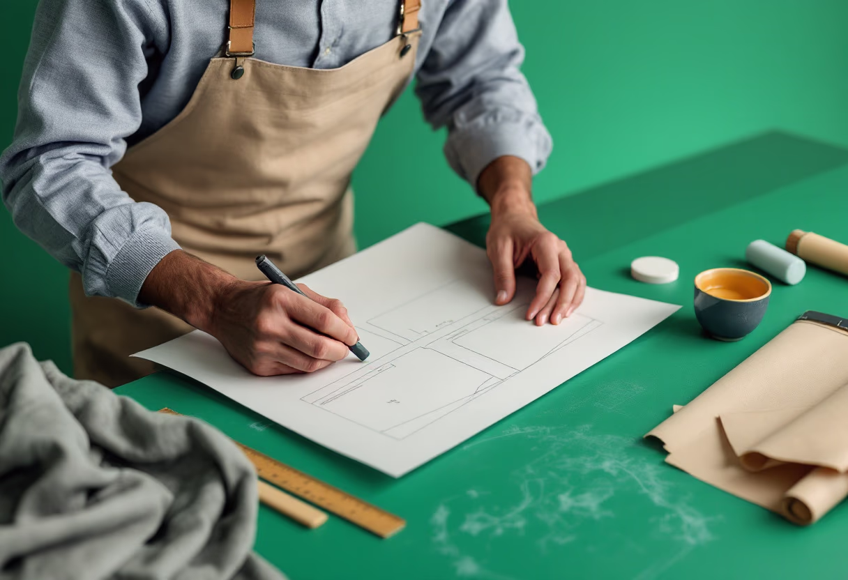 image of tailor drafting patterns