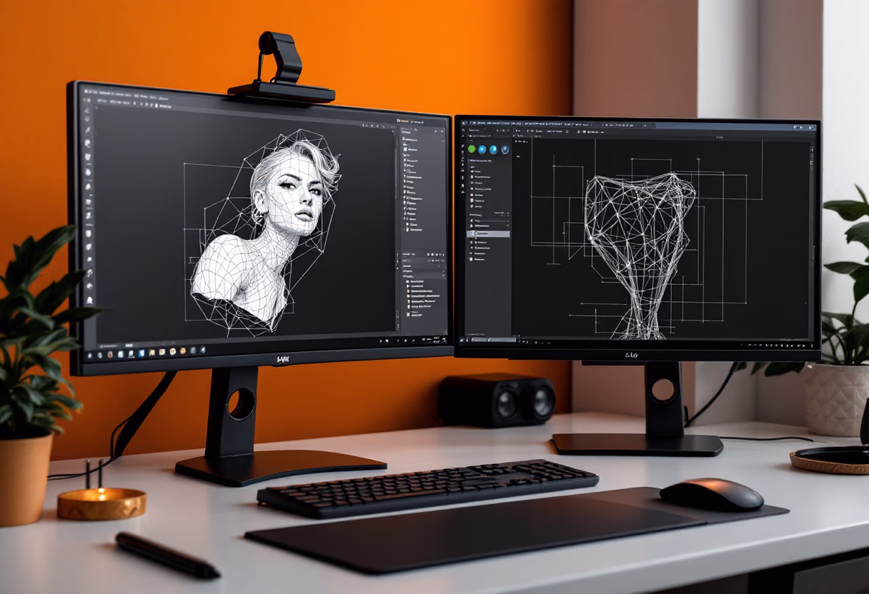 image of desk setup with computer (for a game development company)