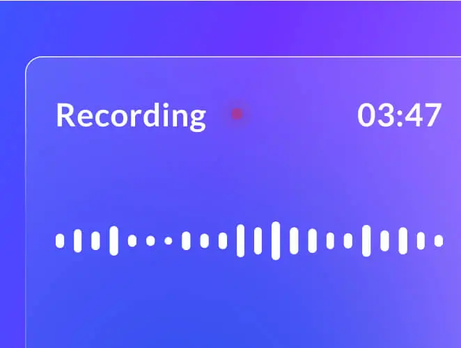 A screen showing an audio recording in progress with a 3:47 timer.
