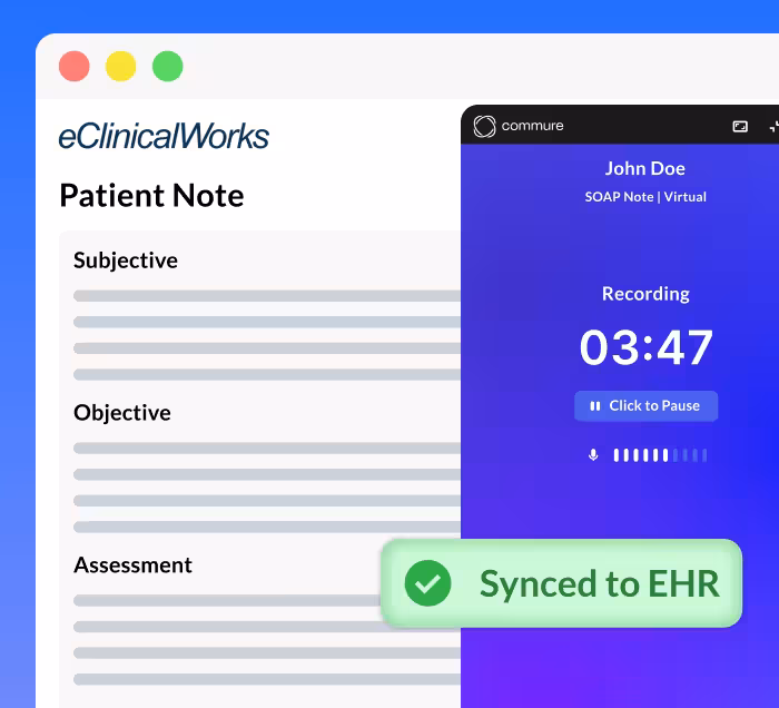 Clinical note recording synced to an EHR system.