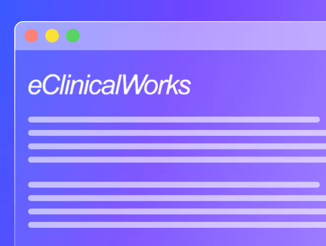 eClinicalWorks dashboard screen with navigation and content sections.