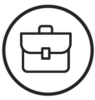 Black briefcase icon inside a circular border.