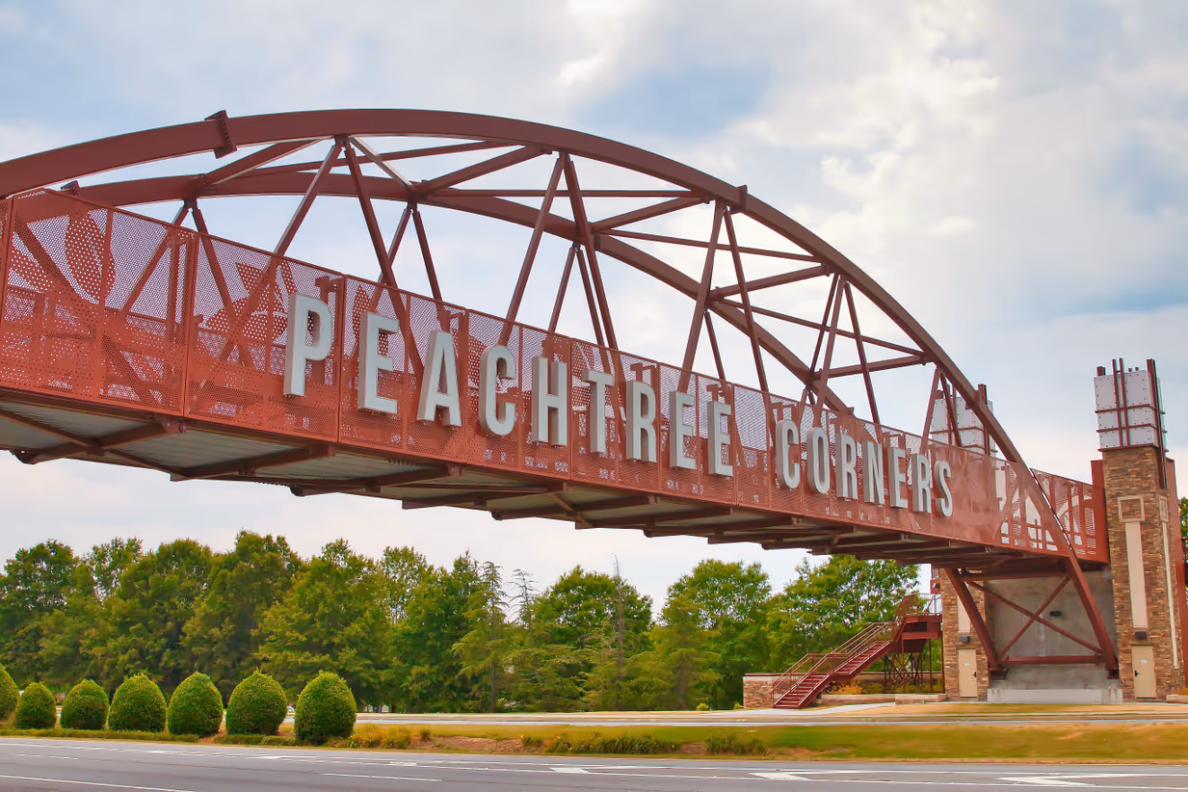 Peachtree Corners sign in Norcross Georgia stock image