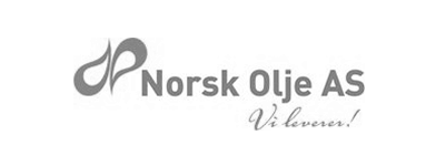 Logo of Norsk Olje AS with stylized letters and the slogan 'Vi leverer!'