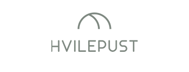 Hvilespust logo with stylized arc design above text.