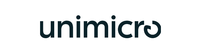 Unimicro wordmark logo with a stylized letter 'o' that resembles a power button symbol.