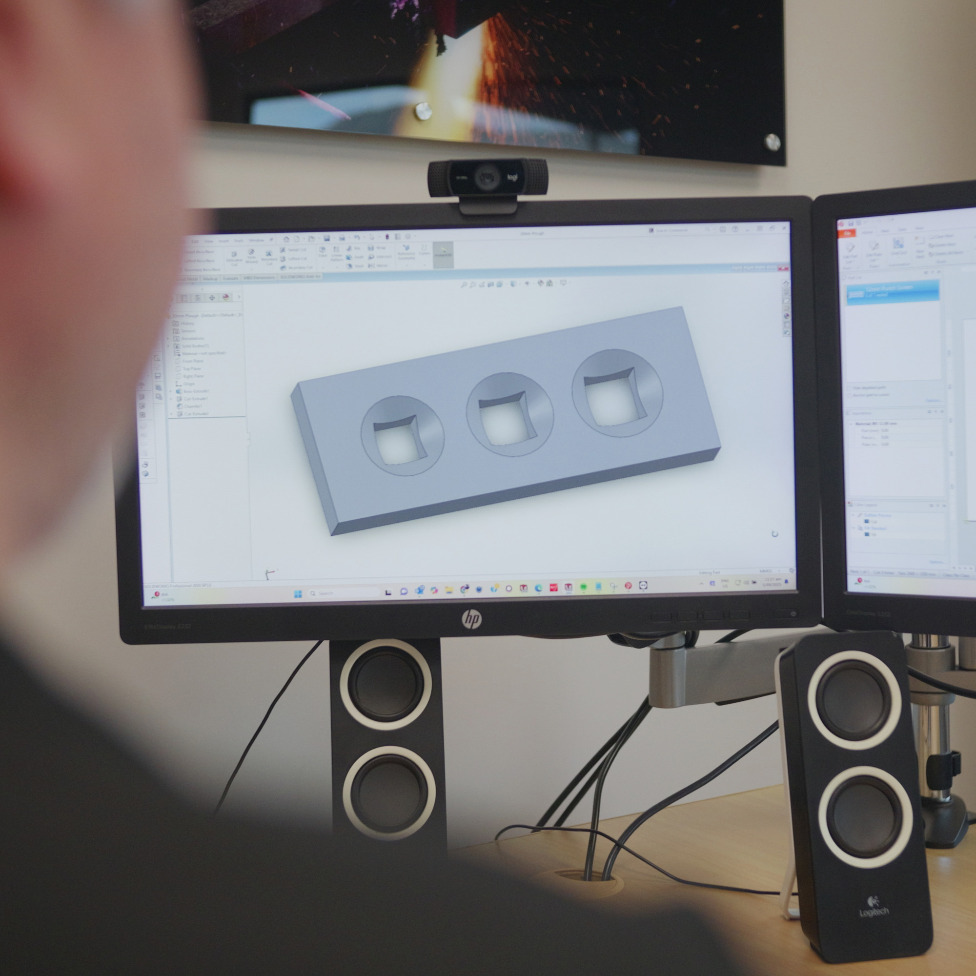 CAD design on computer of a plough bolt hole with countersink.