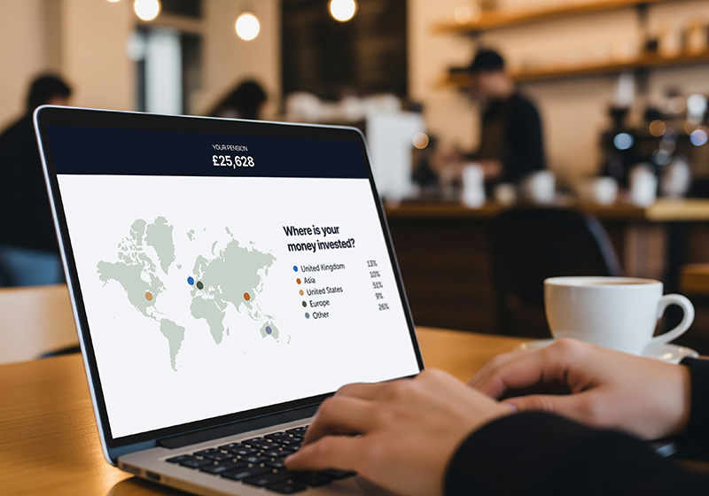 Person looking at a laptop screen with pension data