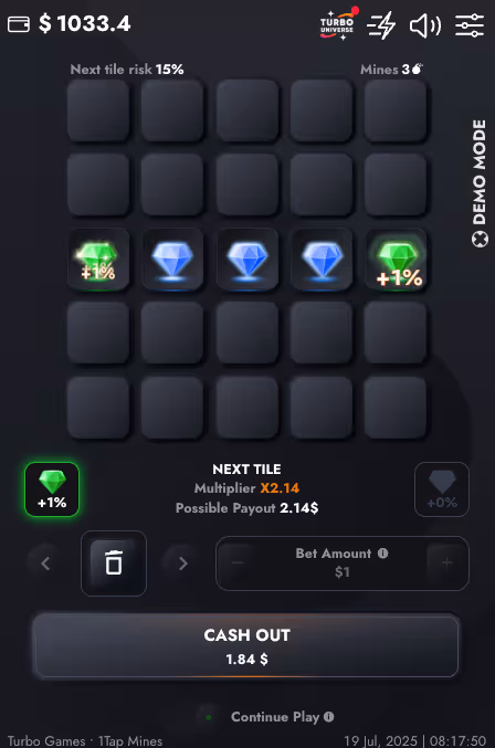 1Tap Mines Turbo Games Mobile Screenshot