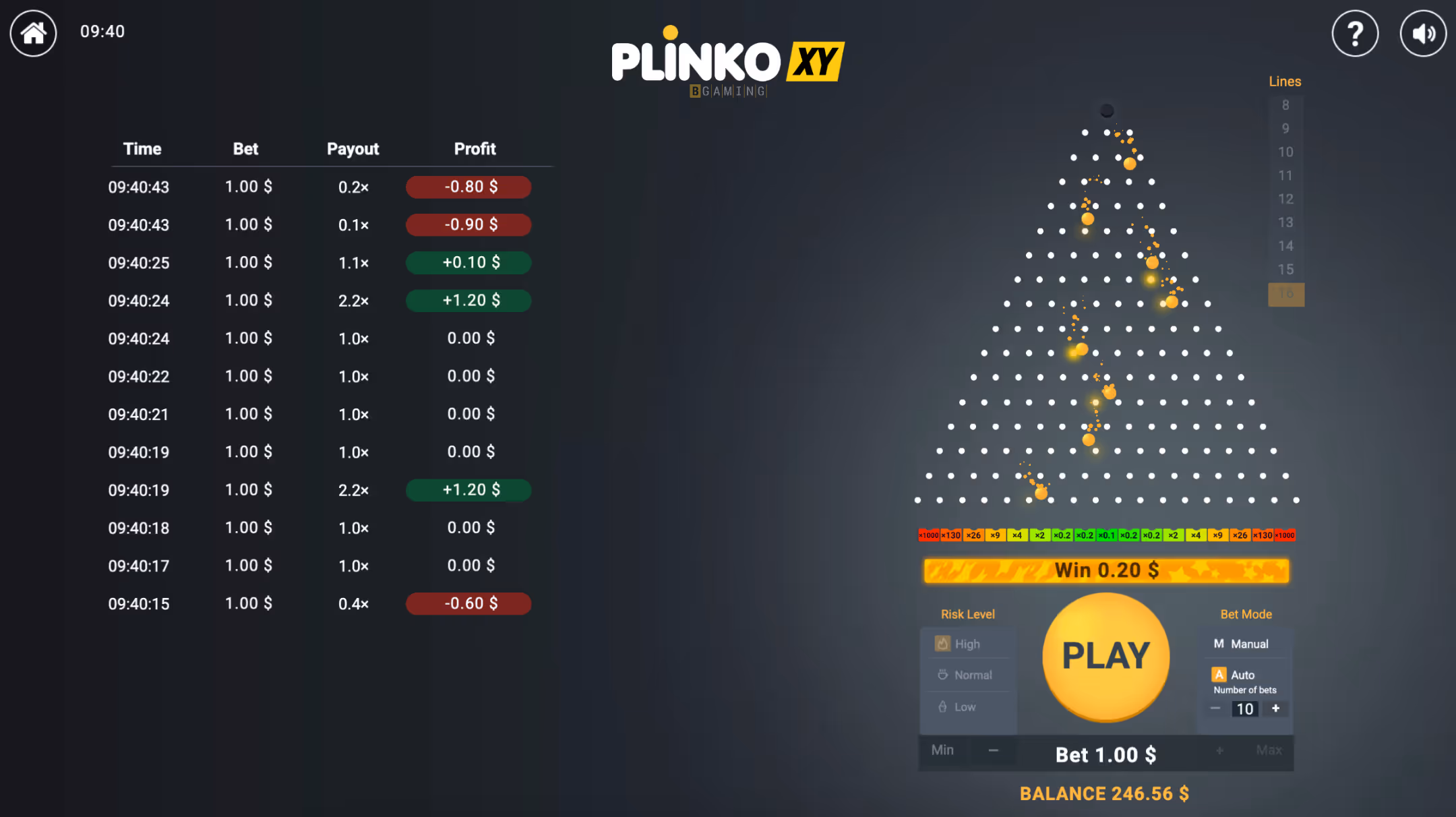 Plinko XY BGaming Desktop Screenshot