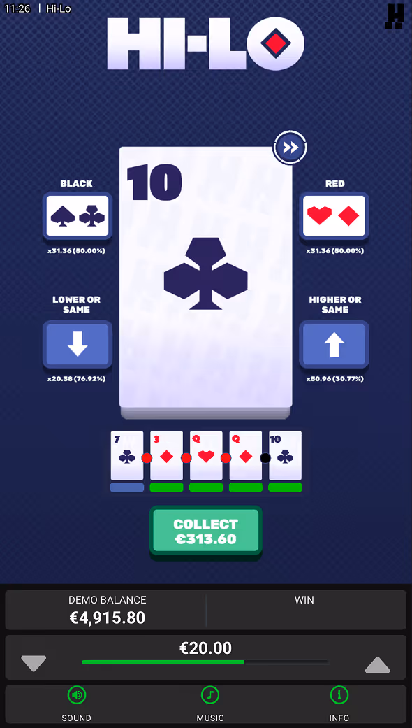 Hi-Lo Dare2Win Hacksaw Mobile Screenshot