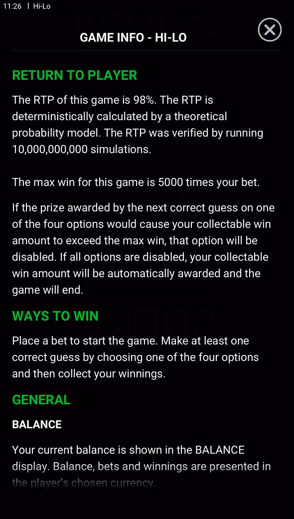 Hi-Lo Dare2Win Hacksaw Mobile Screenshot