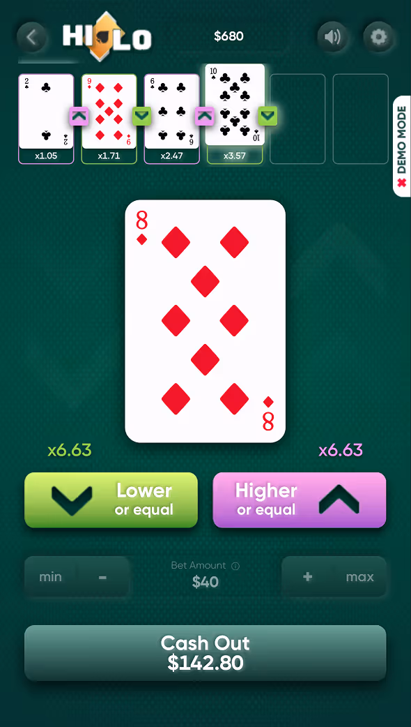 Hi-Lo Turbo Games Mobile Screenshot