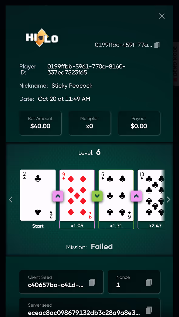 Hi-Lo Turbo Games Mobile Screenshot