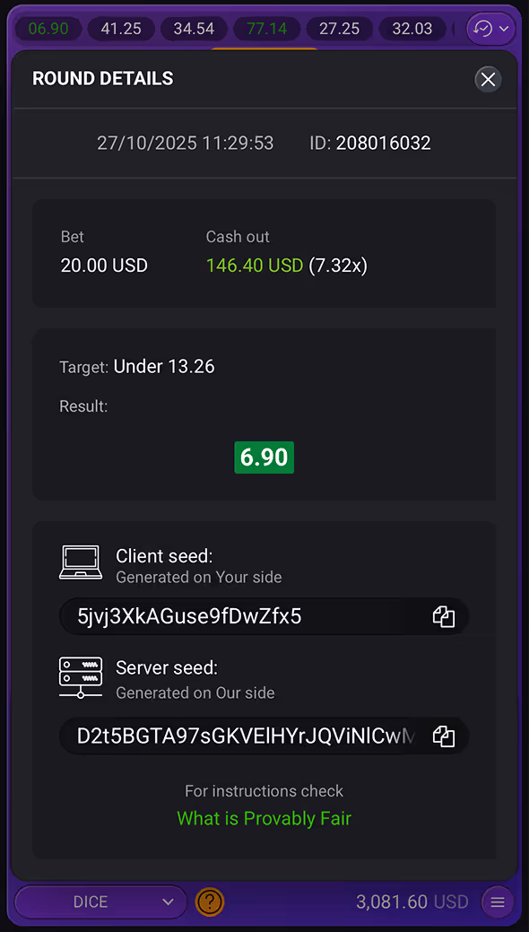 Dice Spribe Mobile Screenshot