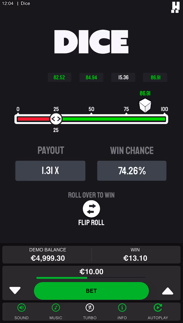 Dice Dare2Win Hacksaw Mobile Screenshot