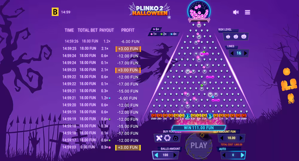 Plinko 2 Halloween Desktop Screenshot of Gameplay