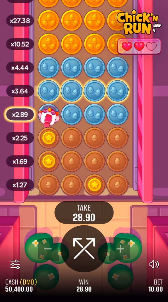 A mobile gameplay screenshot of Chick N Run casino game by Pixmove