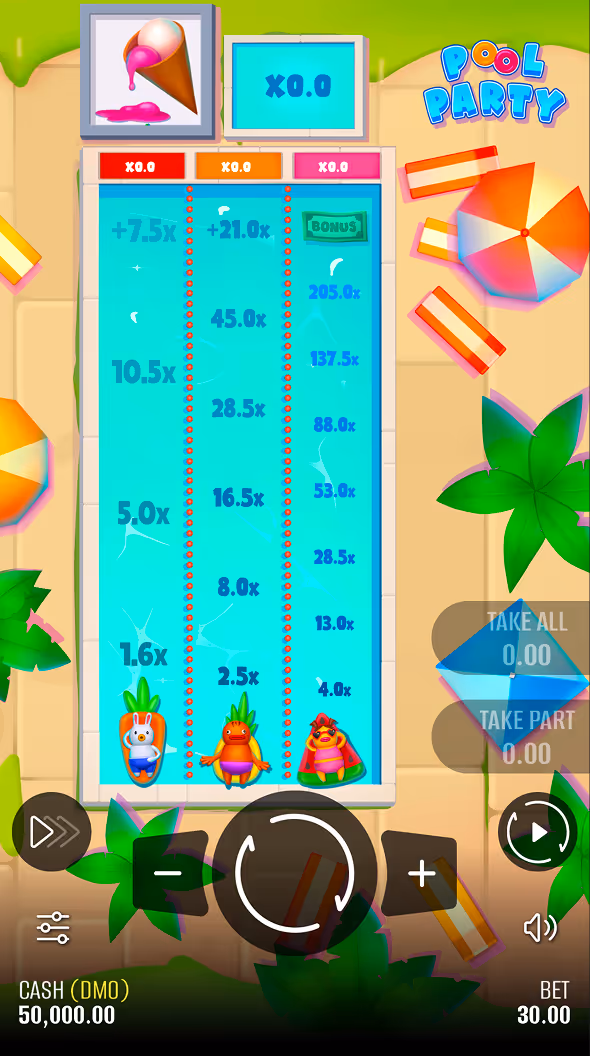 A gameplay screenshot of casino game Pool Party by Pixmove